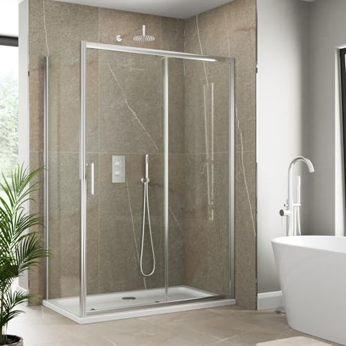 Luxura® 1000 x 760mm Sliding Shower Enclosure Door Screen for Wet Room Cubicle Enclosures, 6mm Toughened Safety Glass, Framed, Reversible, Polished Chrome