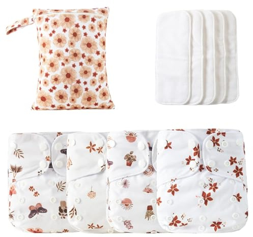 Tygblöjor avsedda för spädbarn 4 St, 4 Inlägg, Absorberande Liner | Liten Andningsbara Liner, Vattentätt Överdrag, 1 Våtpåse, Unisex, Tvättbara Blöjor, Absorberande Andningsbart Överdrag