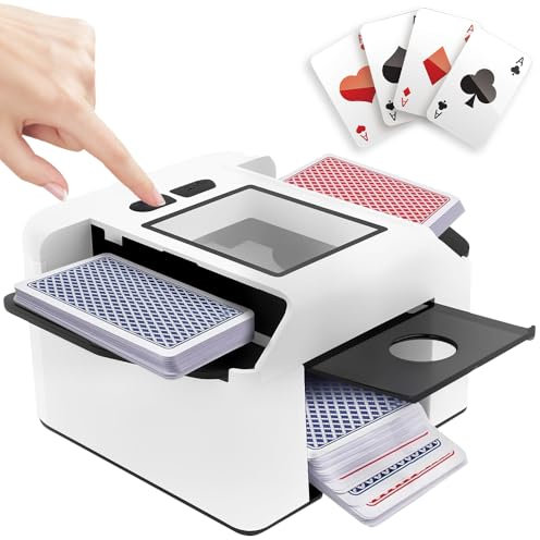 KBIBCK Automatischer Kartenmischer, Kartenmischmaschine Elektrische für 1-2 Decks, Aufladbarer Kartenmischer mit Auto und Manuellem Modus mit 2000 Mah Akku für Poker UNO Blackjack Texas Hold'em (Weiß)