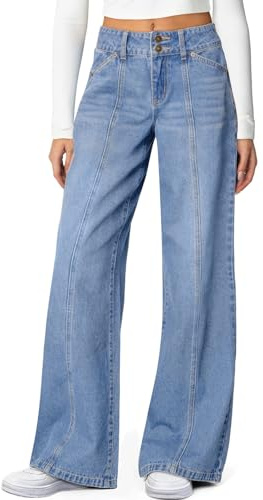 Sidefeel Womens High Waisted Wide Leg Stretchy Jeans, Iceland Blue, Size 8