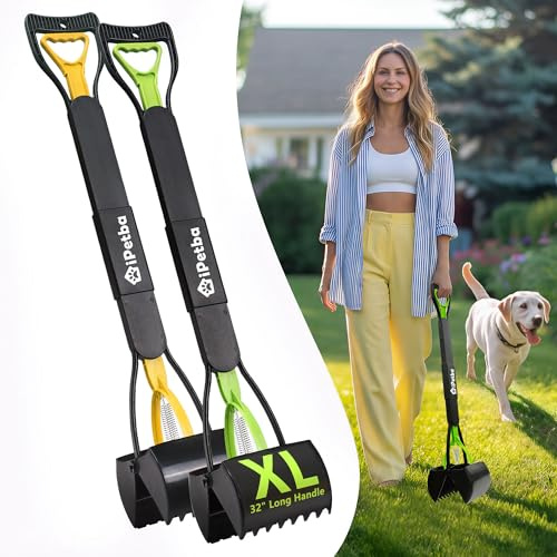 iPetba 32 inch Pooper Scooper for Large Dogs 2-Pack – Long Handle Dog Poop Scooper for Yard, No Bending Save Back, Ease of Pickup, Grass Friendly, Sturdiness