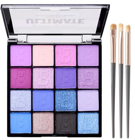 Palette di ombretti viola, 16 colori Opaco & Shimmer, palette di ombretti ad alta pigmentazione, palette di ombretti con 3 pennelli, impermeabile e resistente alle sbavature, trucco occhi blu, viola