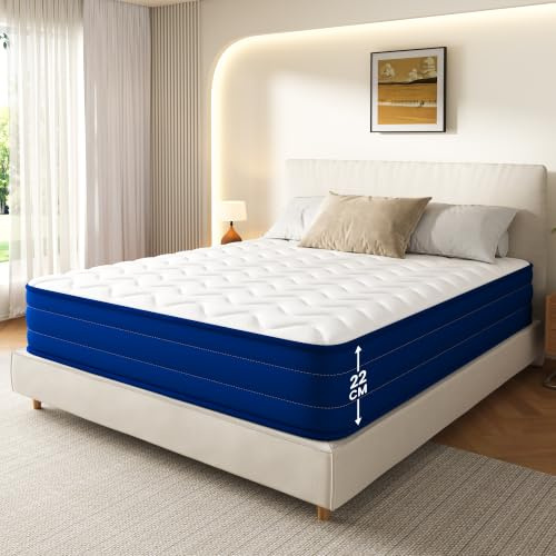 INMOKO Materasso 180x200 cm, altezza 22 cm, molle insacchettate, 7 zone ergonomiche, 10 strati traspiranti, grado di durezza medio, certificazione Oeko-TEX
