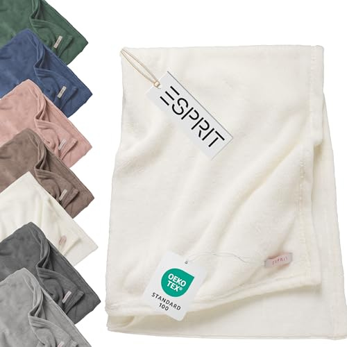 Esprit Kuscheldecke flauschig - Warme Fleecedecke 150x200 Creme - Weiche Wohndecke für Couch & Wohnzimmer - Öko-Tex Plaid für Kinder & Baby - Sofadecke leicht & kuschelig für Herbst & Winter