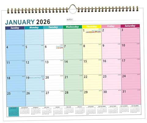 Kalender 2026-2027, 18 månaders väggkalender robust dubbelbindning stora dagliga block januari 2026 - juni 2027 - vägg -