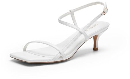 DREAM PAIRS Women's Kitten Heels Wedding Sandals,White,7