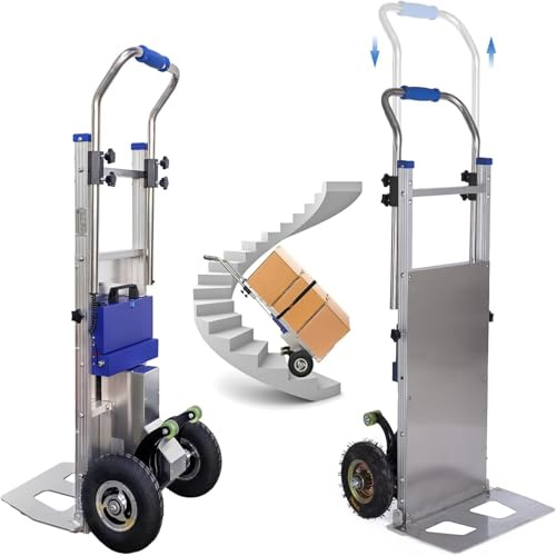 HZWJD Carretilla para Subir Escaleras,Carretilla De Mano Sube-Escaleras Eléctrica,Sube-Escaleras Eléctrica,Aleación De Aluminio,con Mango Extensible,Capacidad De Carga 200Kg/440L A