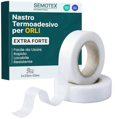 gemola Cinta Termoadhesiva para Dobladillos EXTRA FUERTE - 50 Metros x 30 mm - Cinta Adhesiva Dobladillos. Cinta para Cortinas, Bajo Pantalón, Vestidos, Vaqueros - 30 milímetros ancho