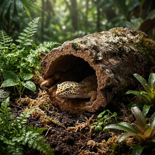 Milisten Cachette pour Reptiles en Tronc d'arbre Creux - Bois Naturel de 15 cm pour Terrarium - Abri Refuge pour Gecko et Petit Serpent - Décor de Forêt Tropicale et Aquariums