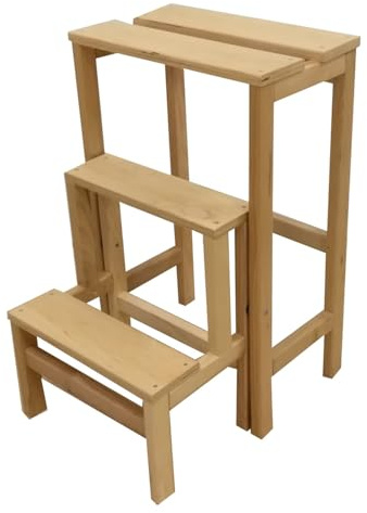 Compactor Scaletta in Legno Pieghevole a 3 Gradini in Faggio – Sgabello Salvaspazio Robusto e Stabile per Casa, Cucina e Ripostiglio – 37x23x60 cm