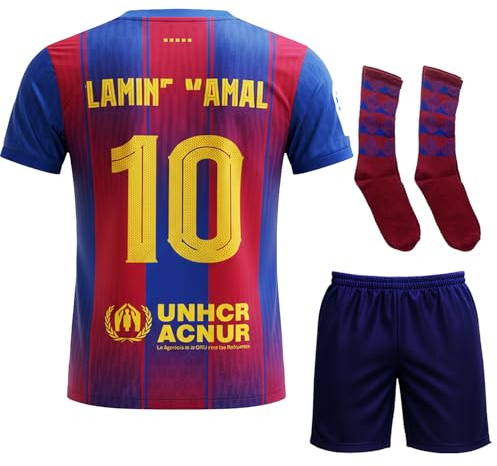 Generisch Nr.10 Fußball Trikot Set Kinder, Trainingstrikot mit Shorts Socken Atmungsaktiv (Blau, 140)