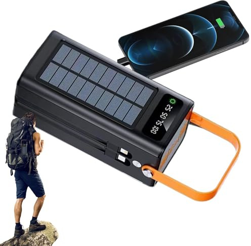 Cargador Solar 120W 50000mAh, Banco De Energía Portátil con Cables Integrados, 4 Salidas Y 3 Entradas, Batería Externa Resistente para Dispositivos Móviles En Actividades Al Aire