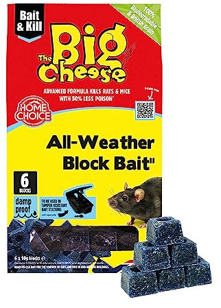 The Big Cheese All-Weather Bait Block - 6 x 10g, Kills Mice and Rats, Pest Control Product - Rat Killer For Mouse Traps, Damp-Proof, Weather-Resistant - Super Strength Rat Poisoning, Pet Safe