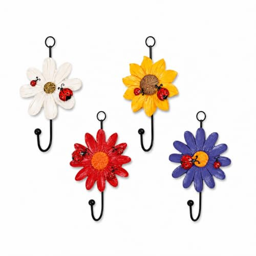 Gaobei Kreativ tusensköna harts väggkrokar väggmonterad konst blomma järnkrok handmålad hängande kappa/hatt/nyckel/handdukskrokar heminredning (set med 4)