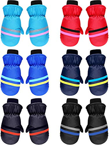 SATINIOR 6 Pairs Kids Winter Snow Mittens Gloves Waterproof Toddler Children Warm Baby Ski Gloves for Cold Weather(3-6 Years,Classic Color)