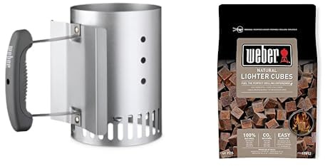 Weber 7447 - Ciminiera per Barbecue a Carbone & 17612 Cubetti accendifuoco 48 pastiglie sul Marrone