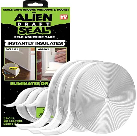 Alien Draft Seal Set of 49 Feet Anti-Draft Adhesive and Flexible Flap to Seal Gaps Around Doors and Windows As Seen On TV