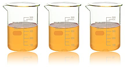 3 Stück Glasbecher 500ml, Borosilikatglas Becher mit Graduierung, Glasbecherset für Labor, UBG1026