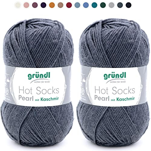 theofeel Set | 2x50g Merino Sockenwolle mit Kaschmir | Gründl Hot Socks Pearl 03 grau anthrazit | Strumpfwolle mit Kaschmirwolle | Cashmere Sockengarn zum Stricken oder Häkeln
