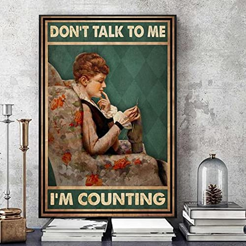 Buywell Funny Vintage Metal Tin Sign, 'Don't Talk to Me I'm Counting', Knitting Crocheting Lover Gift Wall Sign Plaque, 8x12 Inch