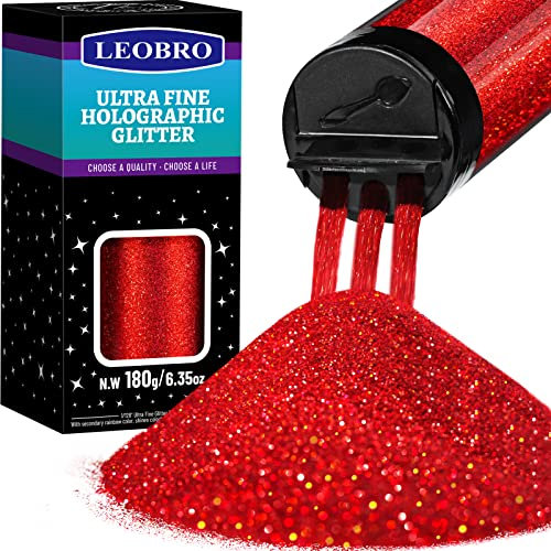 LEOBRO 180 G/6,35 Oz Holografischer, Glitzer Basteln Ultrafeiner Glitzer rot, 1/128 Glitzer FüR Haare