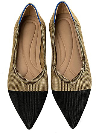 MACHSWON Ballerine da donna eleganti a punta, in maglia, senza lacci, pieghevoli, stile casual, cachi, 41 EU