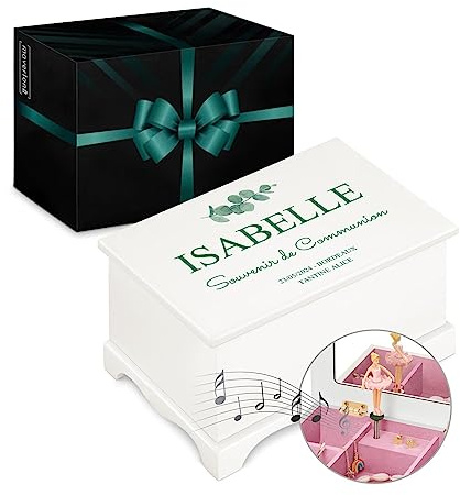 Maverton Boîte à Bijoux Musicale personnalisée avec ballerine - 17x11x9 Coffret à trésors avec impression pour petite fille - pour premier anniversaire - baptême - deco - Communion 3
