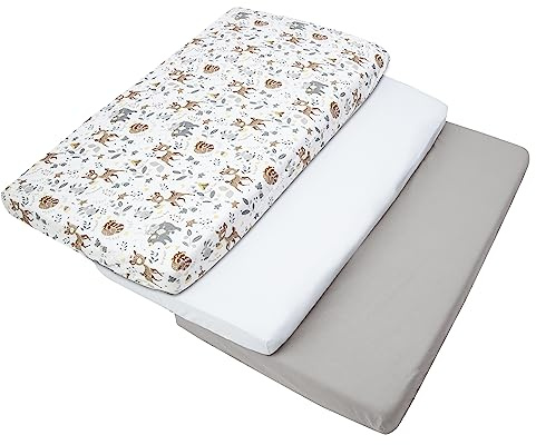 Medi Partners Sabana Bajera Cuna 60x120 Set de 3-100% Algodon Sabanas de Algodón Bebe Ropa de Cama para Bebés Dormir Cuna Fitted Bed Sheet Protector (Ciero-Blanco-Gris)