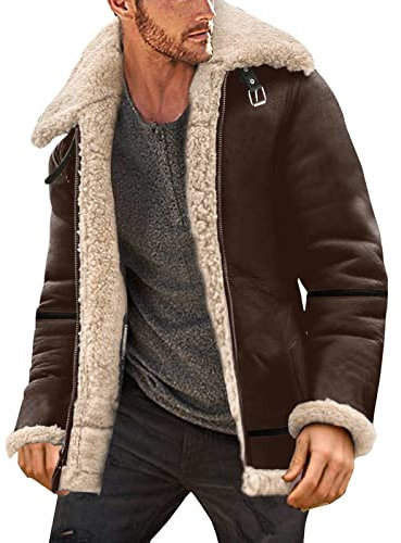 Lederjacke Herren Vintage Stehkragen - Winterjacke Herren Grosse Grössen Mit Fell Wildlederjacke Winter Warm Ledermantel Fleece Gefüttert Teddy Fleecejacke Herbst Winter Übergangsjacke Wintermantel