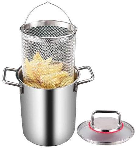 3.5L/5.5L Stainless Steel Asparagus Pot Vegetable Steamer Spaghetti Pasta Cooker Pot with Basket and Lid - Home Deep Fryer Pot for Kitchen French Fries, Chicken (5.5L)
