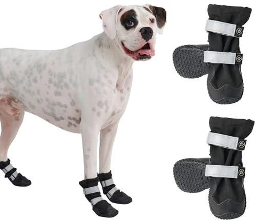 Spark Paws Wasserabweisende Hundeschuhe für mittelgroße und große Hunde, rutschfeste reflektierende Hundestiefel für Regen, Schnee, Wandern, 4er-Set - Black, E