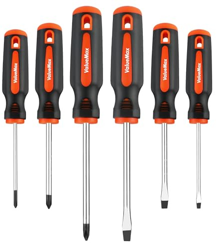 ValueMax 6-Piece Magnetic Screwdriver Set, 3 Phillips and 3 Flat Tip Screwdrivers, Non-slip Handle Screw Driver Set Kit