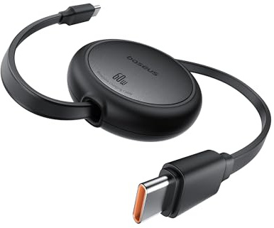 Baseus Cable USB C, 60 W PD 5 A QC 4.0, mini, de carga rápida, retráctil, USB C a USB C, longitud preestablecida a 4 niveles, para iPhone 15, Samsung, iPad, fácil de guardar, portátil