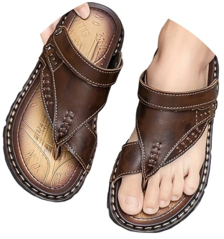 ticticlily Sandales Homme Cuir Tongs Hommes Chaussons d'été Chaussures de Plage Confortables Claquettes pour Randonnée Piscine Mer Douche