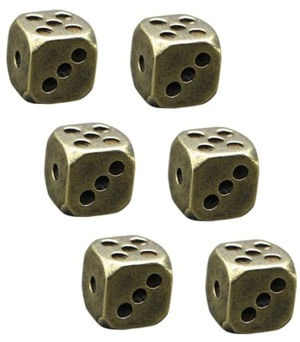 HAWILLOSCH Lot De 6 Dés en Laiton Vintage pour Jeu De Rôle Et Bar, Dés Esthétiques Rétro à Coins Arrondis, Accessoires De Jeu De Table pour Soirée Et Carnaval