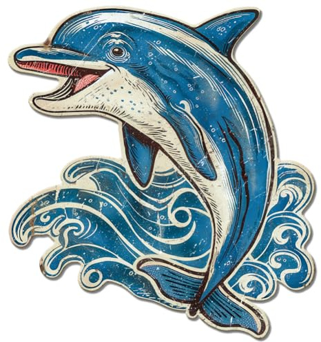 GLOBLELAND Vintage Metal Dolphin Tin Sign Retro Swimming Dolphin Plaque Poster Metal Wall Decorative Tin Signs for Home Room Office Garden Seaside Cafe Decoration