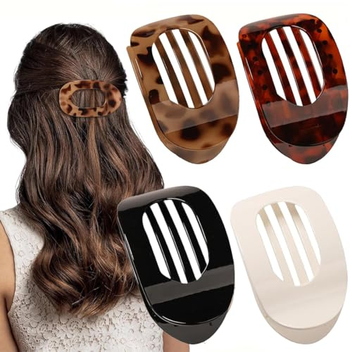 JAWUZ 4 Piezas para el pelo para mujer, Pinzas francesas para el pelo, Planas, Sujeción segura, Dientes internos, Garras para el cabello, Fuerte sujeción lateral, A