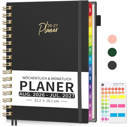 EMSHOI Calendrier A5 2026-2027, intervalles de 30 minutes, août 26-juillet 27, noir