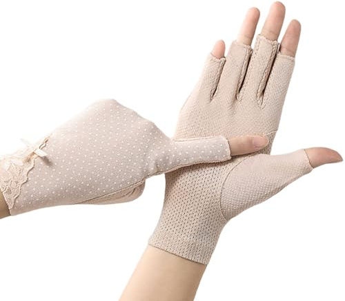 OTKARXUS Guantes de conducción con protección UV de verano para mujer, 1 par de guantes de medio dedo, guantes de protección solar antideslizantes, guantes de protección solar para uñas de gel