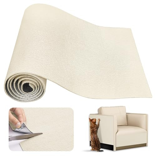 Alfombra Rascador para Gatos, 200x40cm Protector Sofa Gatos Arañazo, Autoadhesivo Tapete para Rascar Gatos, Protege Pared y Sofás Muebles (Beige)