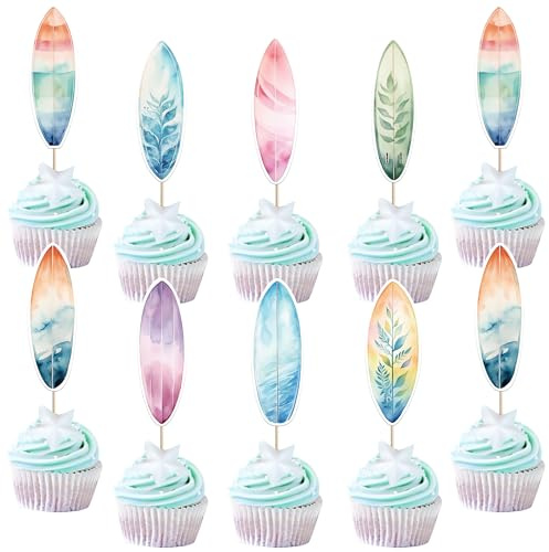 Lot de 40 planches de surf pour gâteau - Décoration de gâteau d'été - Planche de surf - Décoration de cupcake - Pour l'été - Pour fête prénatale, mariée, douche, anniversaire, fête
