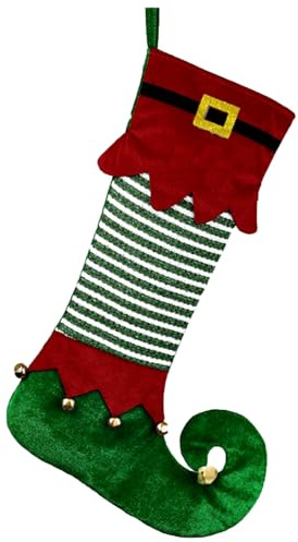 Julstrumpa, julstrumpor, älvstövlar, öppen spis hängande med klockor, grön, röd och vit strumpdekoration för julgranen, present, familjefestprydnad