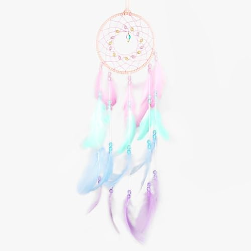 OUSUWO Acchiappasogni grande fatto a mano, con piume e perline colorate, decorazione da appendere per ragazze e bambini, come regalo di compleanno, decorazione da parete per la casa (rosa)