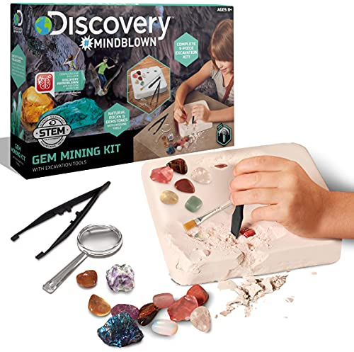 Discovery™ Gemstone Mining Kit - Excavate Real Gems & Rock Minerals, Fun DIY STEM Experiment, Educational Geology Activity Toy, Safe Non-Toxic Kids Learning Set Gift, Chisel Magnifying Glass Tools