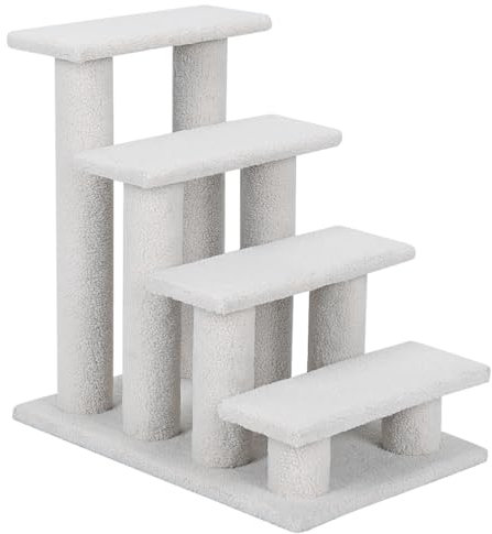 COSTWAY Tiertreppe Katzentreppe 4 Stufen, Treppe für Katze und Hunde bis 25 kg, Haustiertreppe Klein, Hundetreppe Spielbaum, 61 x 41 x 60 cm, Spanplatte und Kunstvlies (beige)
