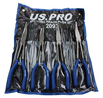 US. PRO - Juego de alicates de punta extra larga de 11 pulgadas, 4 piezas, alicates rectos doblados en ángulo de 90°