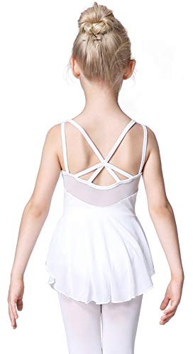 Soudittur Mädchen Ballettkleidung Ballettkleid Kinder Kurzarm Balletttrikot Ballettanzug Tanzkleid Tanzbody Baumwolle mit Rock Tütü (120, Weiß)