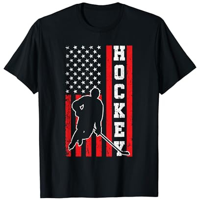 Hockey American USA Flag Men Boys 4th of July Hockey T-Shirt
