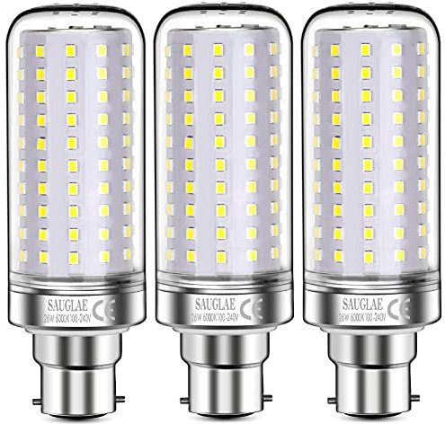 SAUGLAE Lampadine LED da 26W, 200W Equivalenti, Bianco Freddo 6000K, 3000Lm, B22, 3 Pezzi