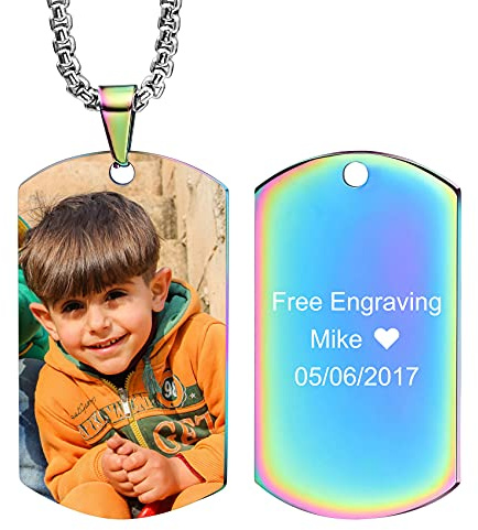 MunkiMix Medagliette per Cani Personalizzate Collane con Testo e Immagine incise con Ciondolo con Foto a Colori/in Bianco e Nero Regalo Personalizzato per Gioielli da Uomo/Donna